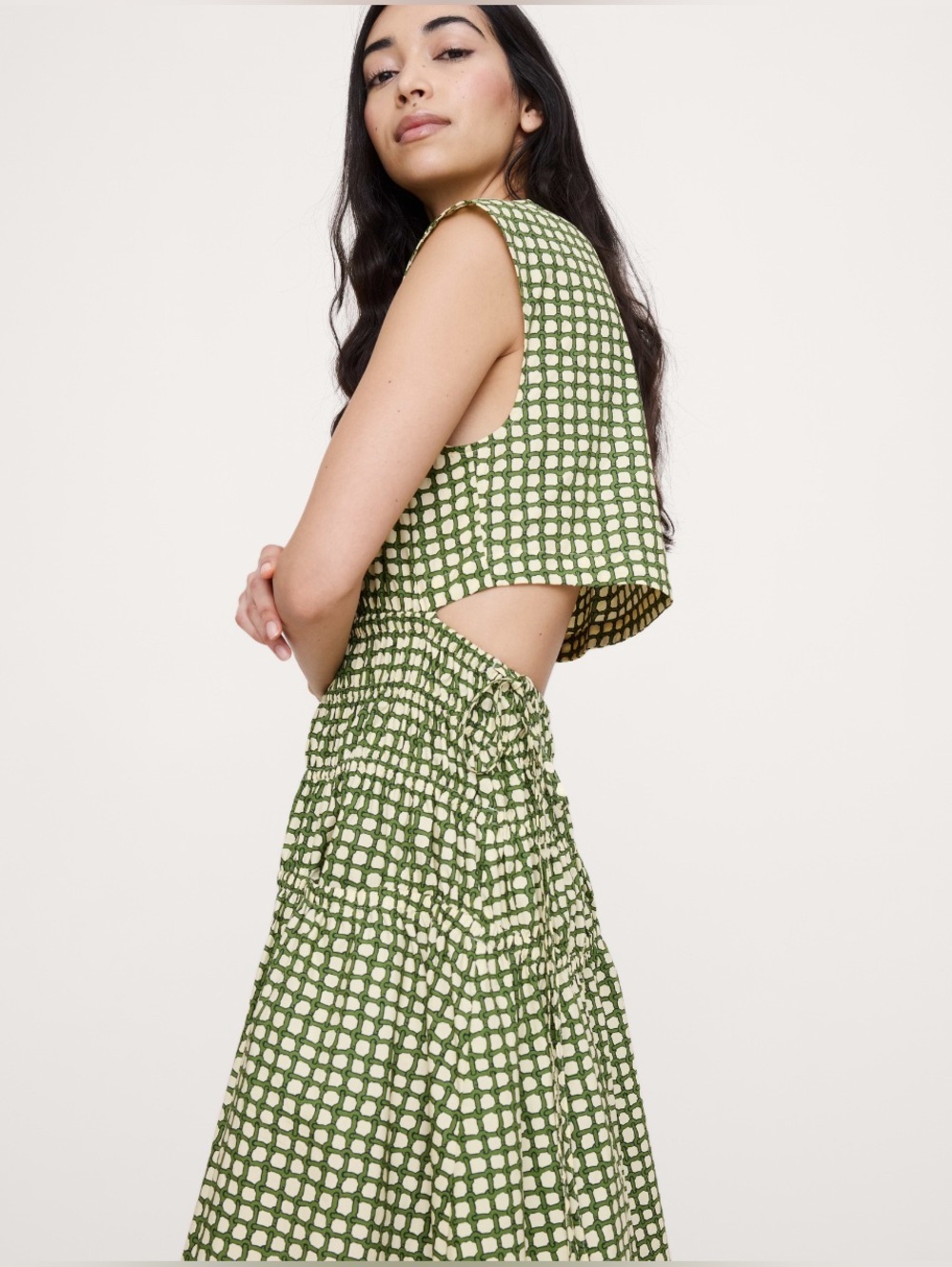 BANANA REPUBLIC SMOCKED COTTON POPLIN MAXI DRESS WITH OPEN BACK - Picture 6 of 6